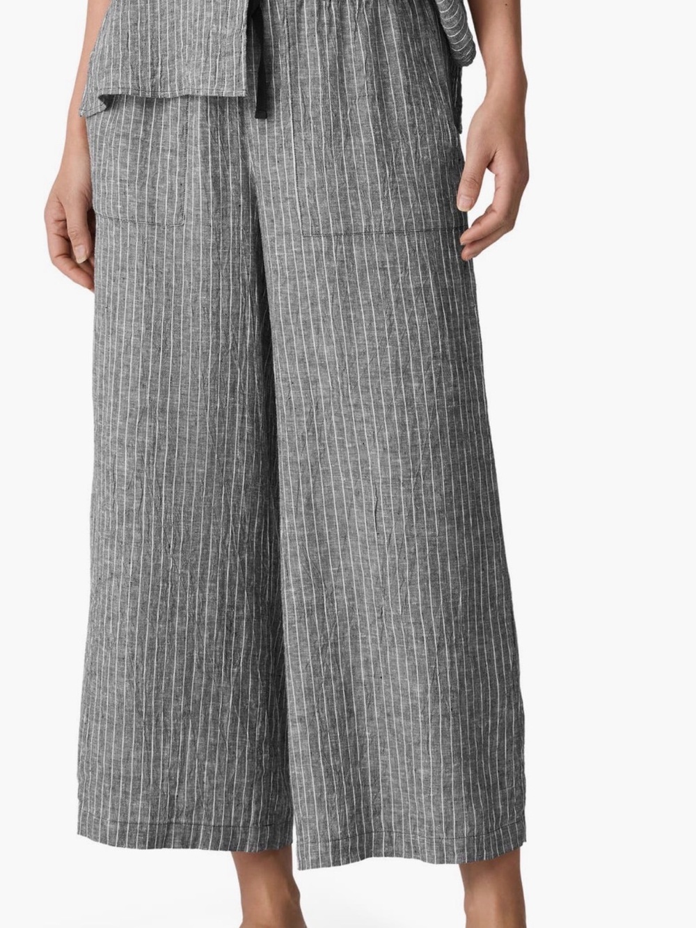 Eileen Fisher Gray Pinstripe Wide-Leg Linen-Blend Pants